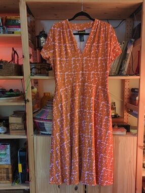Nooworks Greta Pebble People Orange Pink Midi Dress